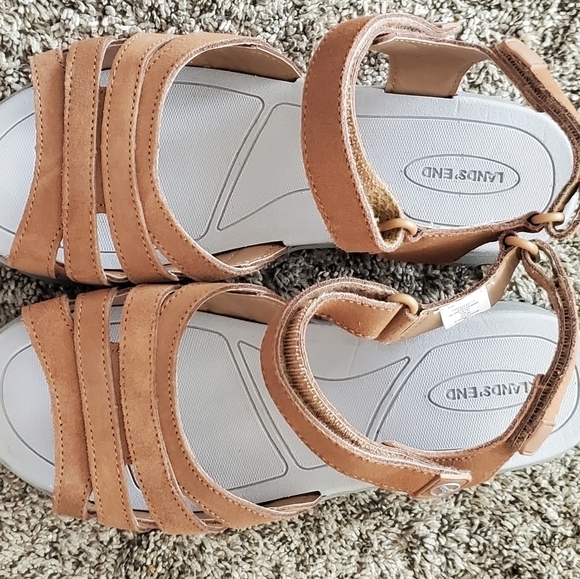 Lands End All Weather‎ Suede Walking Sandal Women’s Sz 9D Brown Adjustable Strap - Picture 12 of 14